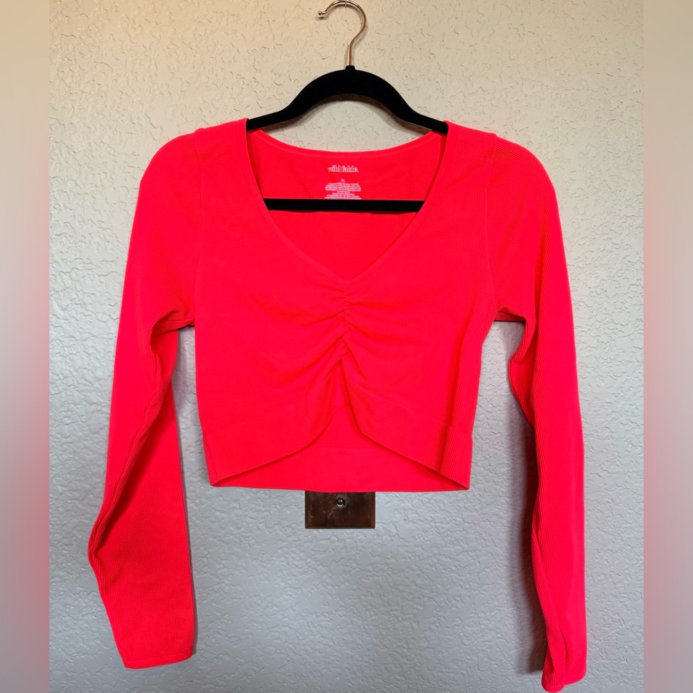 LIKE NEW WILD FABLE SEAMLESS CINCHED CROP, X-LARGE, NEON MAGENTA